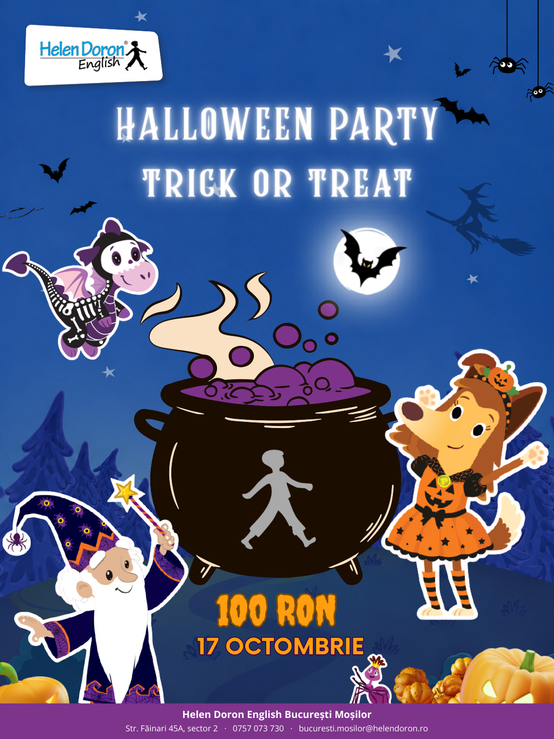 Invitație Halloween Party – Trick or Treat, 17 octombrie 2026, Helen Doron English București Moșilor